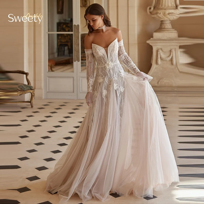 Elegant Wedding Dress Organza With Embroidery A-Line Floor Length 3dflower Ball Gown Sleeveless Strapless V-Neck Bride Dress Zip