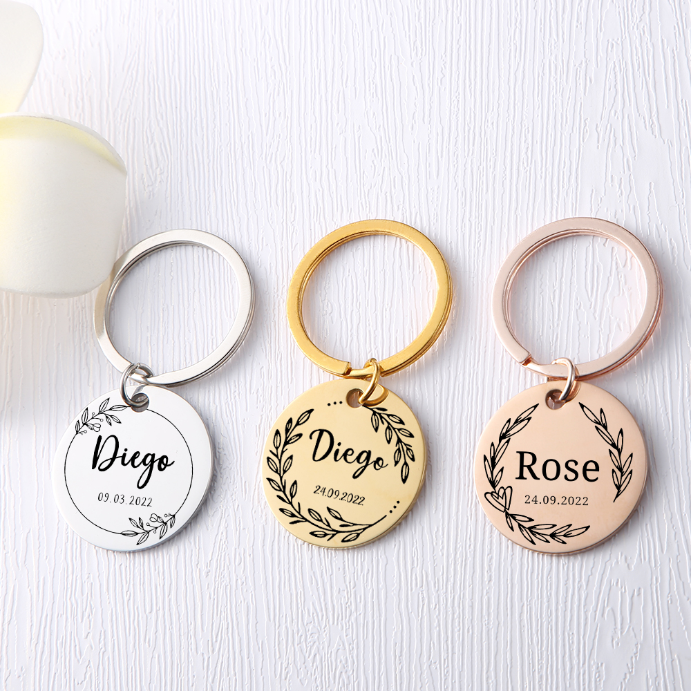 Personalized Keychain With Name and Date Fashion Stainless Steel Key Chain Birthday Gift for Boyfriend Custom Wedding Gift