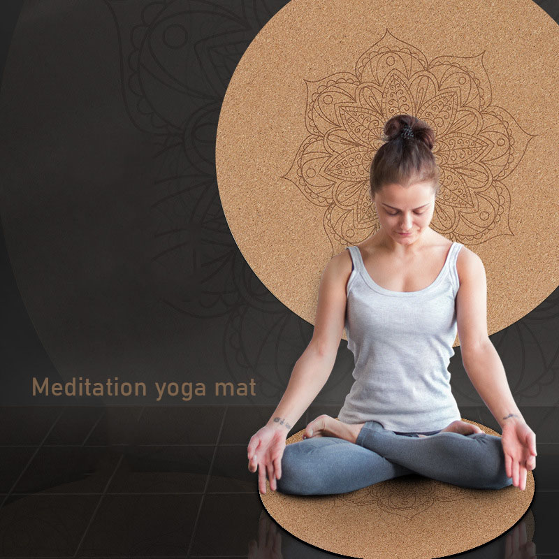 Cork Small Circular Yoga Mat with A Diameter of 60cm, Anti Slip Natural Rubber Cushion, Meditation Mat, Inverted Mat