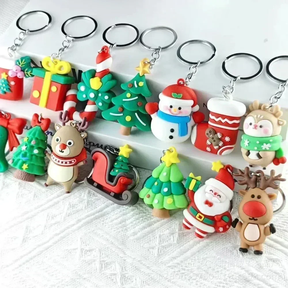 Cute metal car keychain lady Christmas keyring Santa Claus tree snowman handbag key chain creative gift Personalized accessories