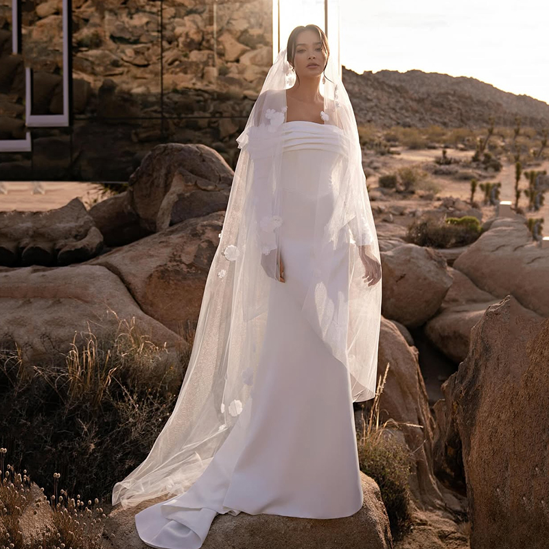 LORIE Lvory Satin Flower Applique Wedding Dress Mermaid Off Shoulder Bride Dress No veil  Women Wedding Party Gowns 2025