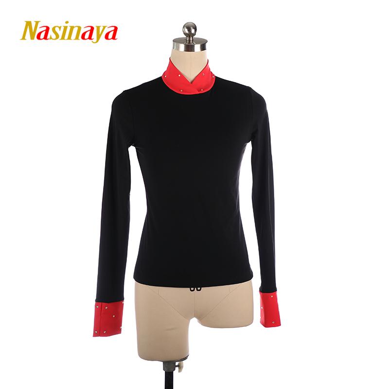 Figure Skating Training Competition Women's Adult Top Shirt Skating Rhythmic Gymnastics Black Colorful Collar