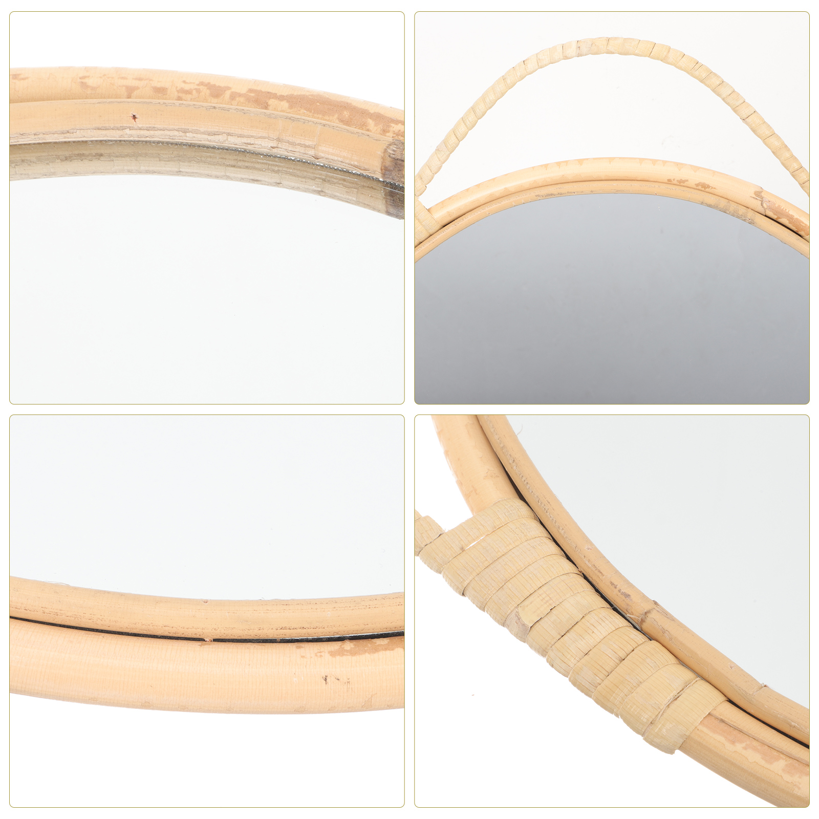 Rattan Decorative Mirror Bathroom Wall Vanity Mirrors for Beauty Mounted Makeup Multifunction