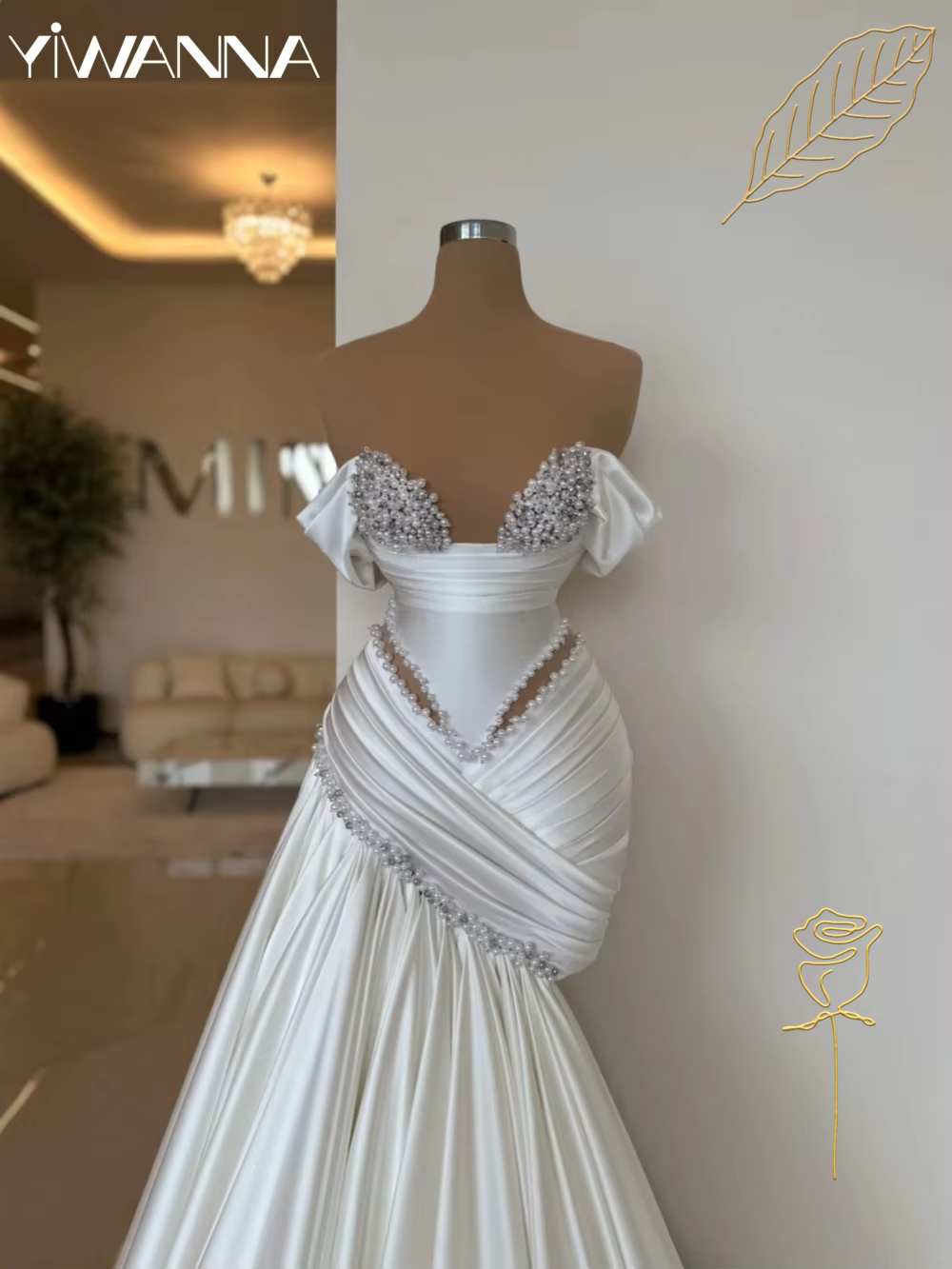 Glitter Pearls Mermaid Long Wedding Dress Off The Shoulder Bridal Gown New Arrival Customized Graceful Dresses For Bride