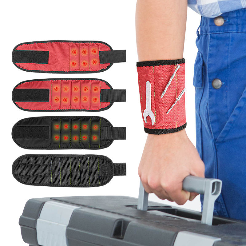 Magnetic Wristband Tool Holder - 5 Rows of 10 Strong Magnets for Screws/Nails/Drill Bits, Hands-Free Workshop & DIY Accessories