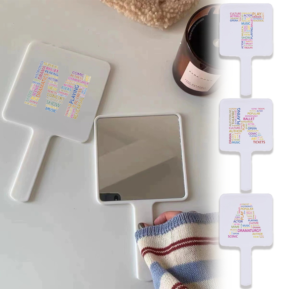 1pc Handheld Square Cosmetic Mirror Lightweight Easy To Carry Vanity Tool For Makeup Touch-Ups Initial Name 26 Letters Pattern