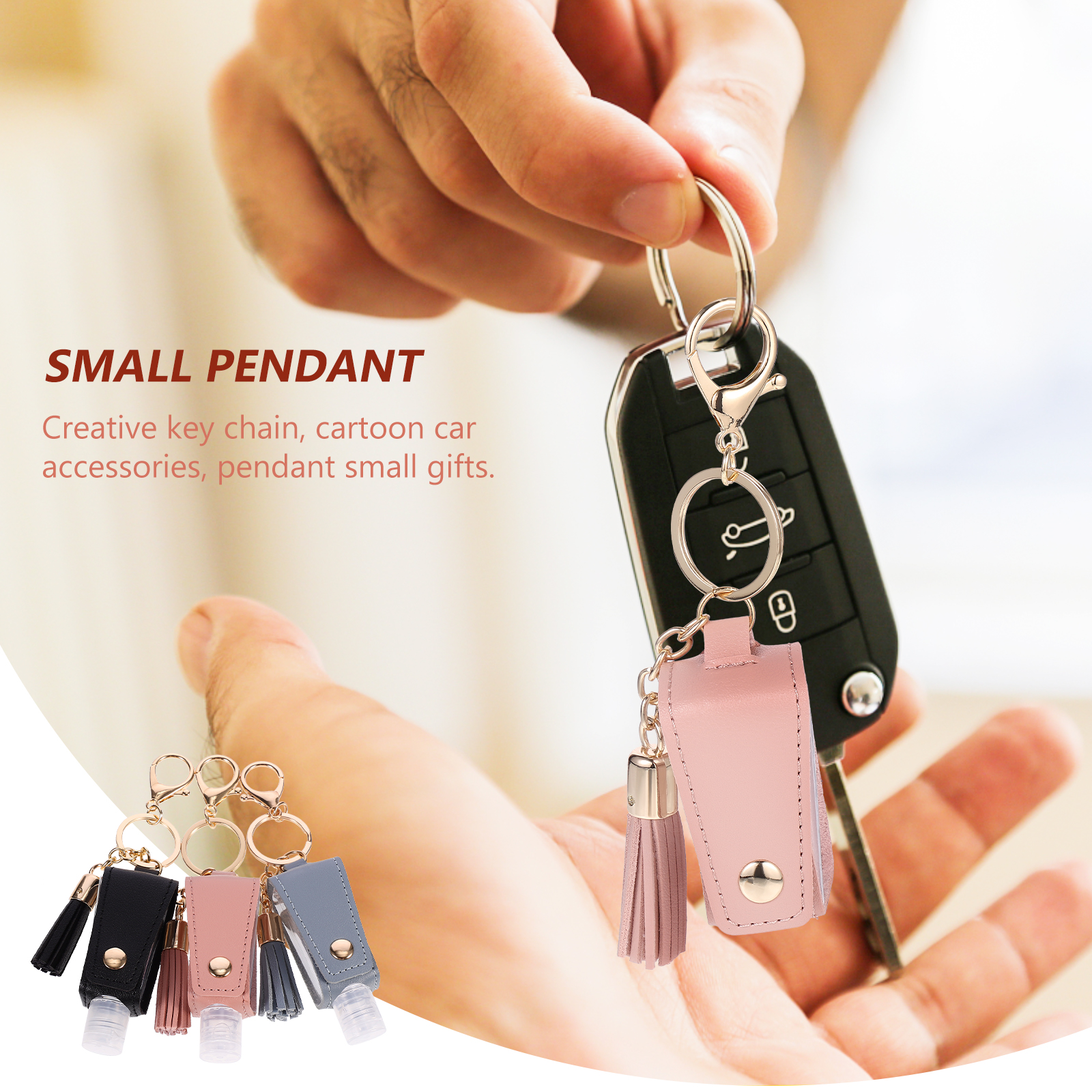 3 Pcs H Bottle Cover Keychain Small Travel Containers Empty Bottles for Bags Keys PU Material Christmas Gifts