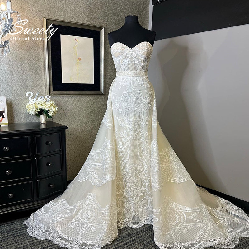 Detachable 2 In 1 Wedding Dress Organza With Embroidery With Mermaid Ball Gown Strapless Sleeveless Vestido De Novia Customized