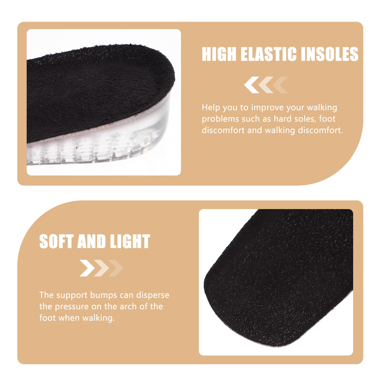 2 Pcs Height Increasing Insoles Inner Shoe Lifts PU Cushion Orthopedic Heel Inserts for Men Women Lightweight Comfortable