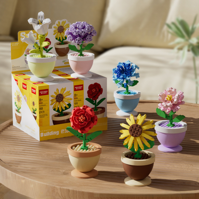 Education Building Blocks Bouquet Potted Plants Toys Small Particles Assemble Flowers Ornaments Simulation Children Girl