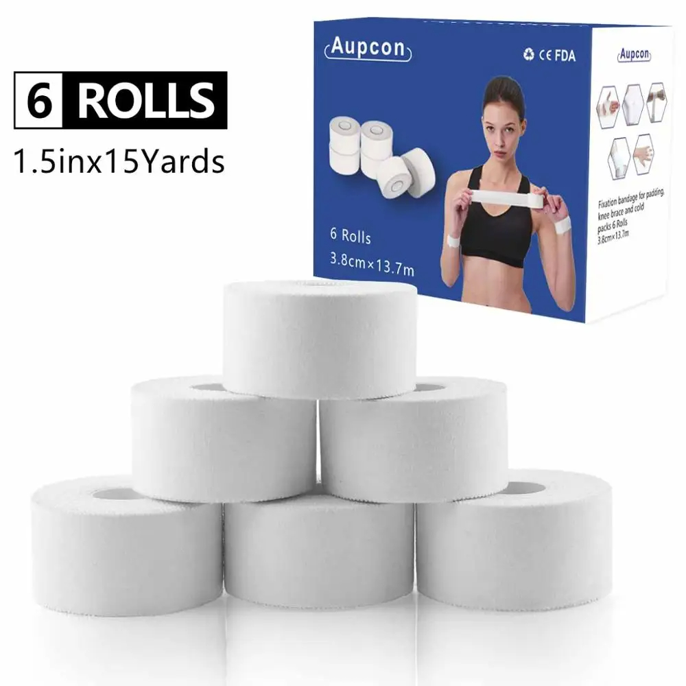 White Cotton Sport Tape, Adhesive Bandage, Protect Muscles, Relieve Pain, Muscle Strain, 3, 6 Roll, 3.8cm x 13.7m