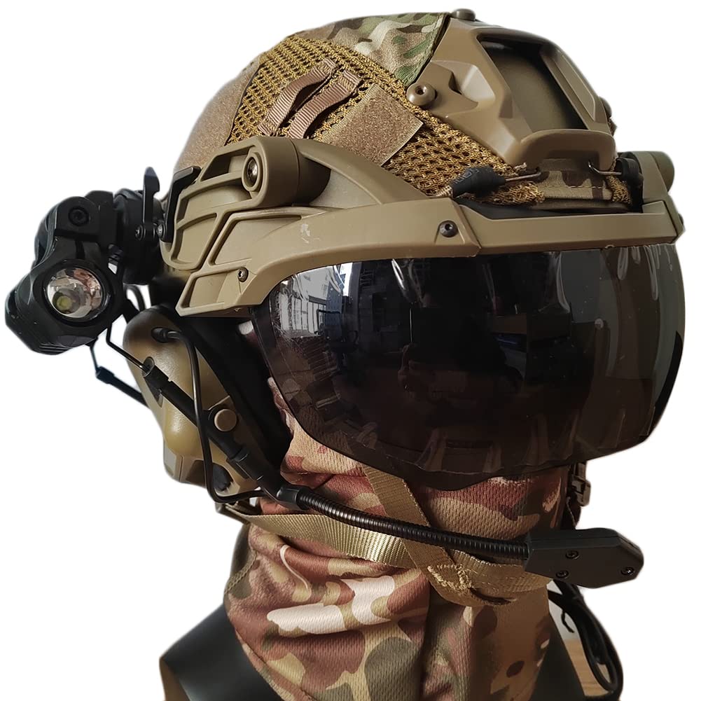 PJ Type Fast SWAT Helmet Sets, with Airsoft Visor and Goggles Tactical Headphones Side Rail Flashlight Balaclava and Helmet Cove