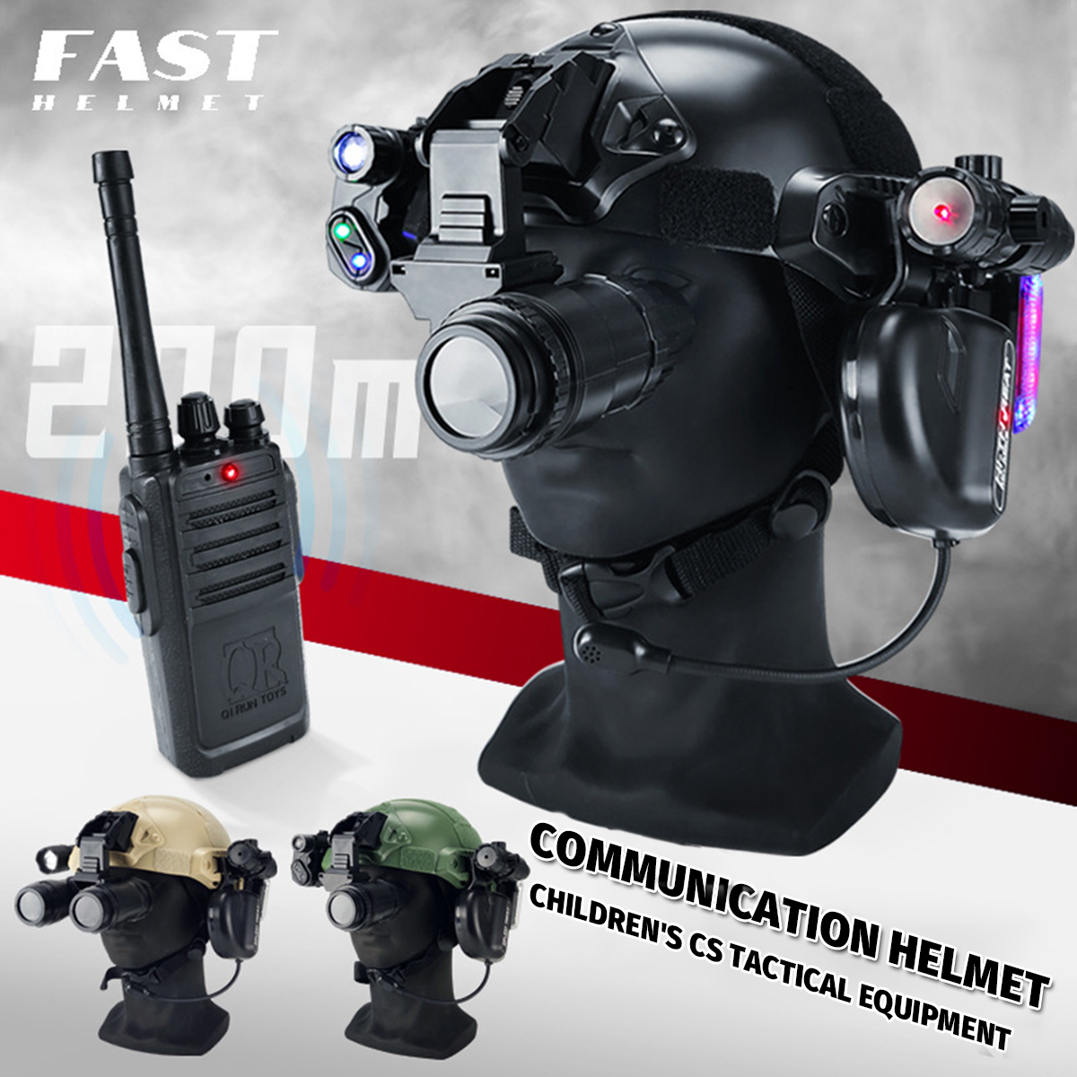 FAST Tactical Helmet Set with Night Vision Model Communication Headset Walkie-Talkie Laser for CS Games Children's Toys Gifts