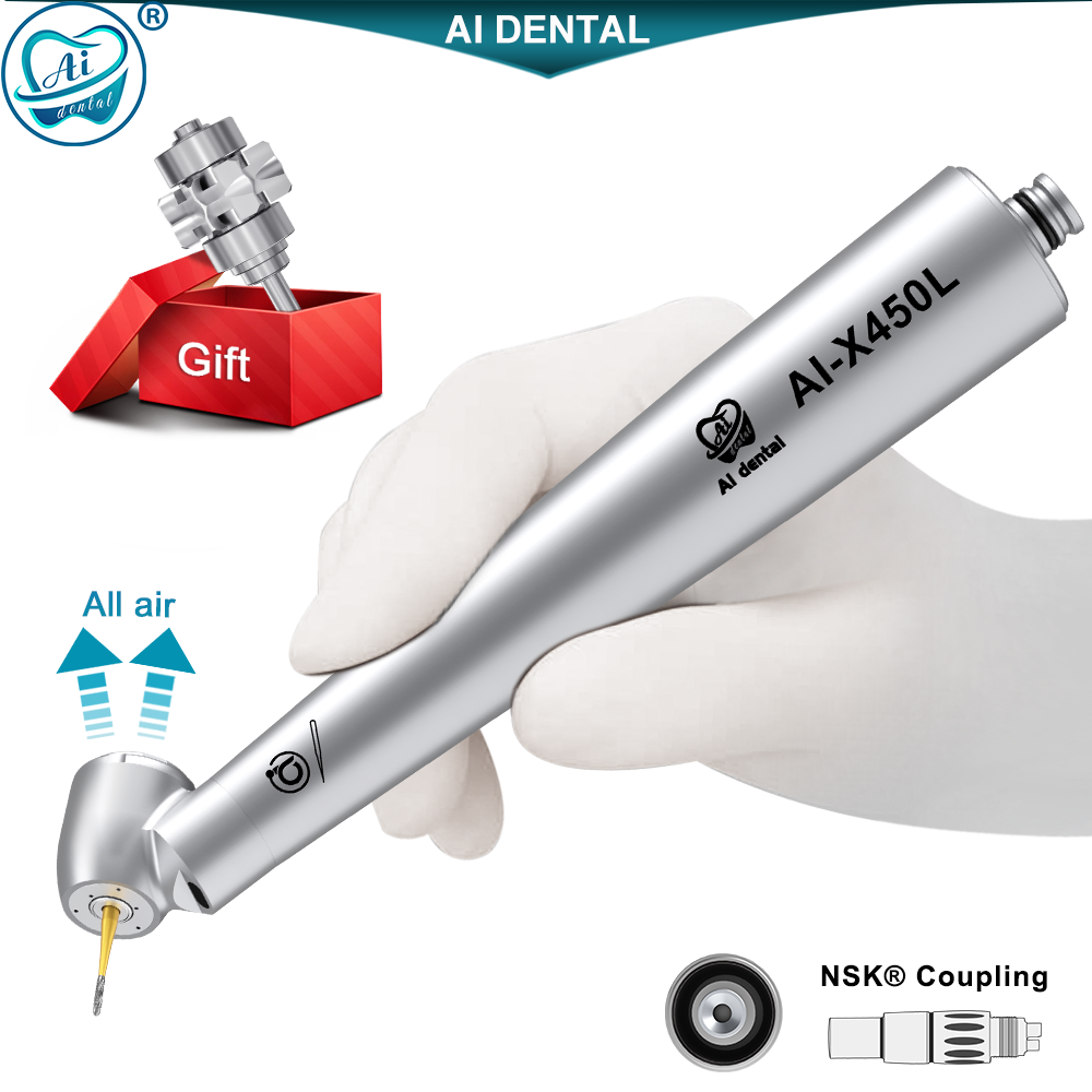 Dental Surgery Handpiece 45 Angle Mini Head  Quick Coupler Type Quattro Water Spray Fiber Optic High Speed Turbine AI-X450L