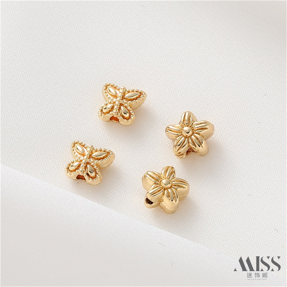 14K Gold Lace Butterfly Separated Bead Stripe Five Petal Small Flower Scattered Bead DIY Handmade Bracelet Accessory Material