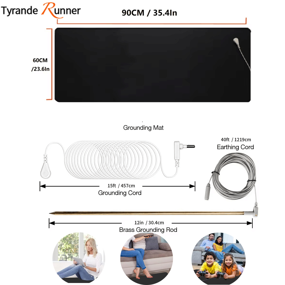 60X90CM Grounding Mat with Copper Grounding Rod for Foot Therapy, Conductive Grounding Sleep Mat，Connect to Earth EMF Recovery