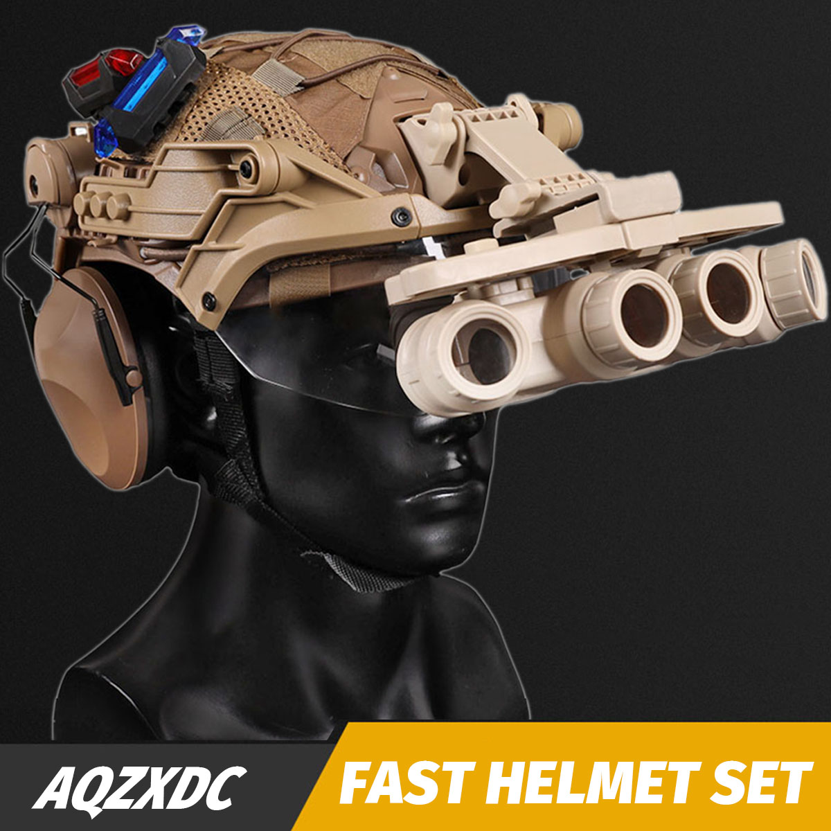 Tactical Airsoft Helmet Set with Earphones Goggles Night Vision Model Outdoor Shooting Equipment for Role Playing Movie Props