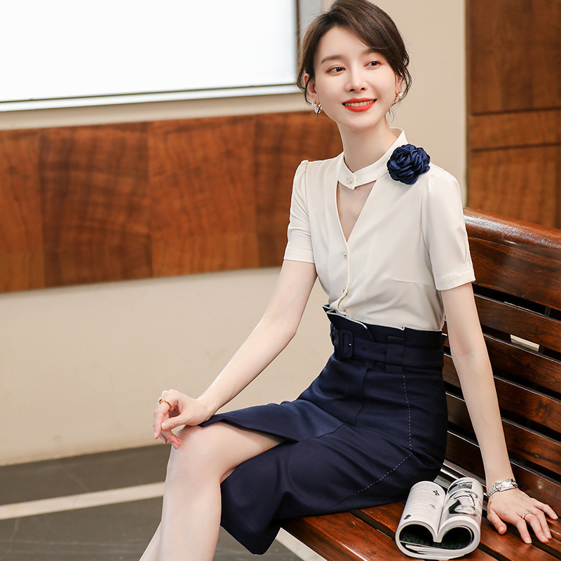2025 Professional Suit with Elegant Shirt, Summer Goddess Style Chic Socialite Fashion Commute Short-Sleeve Blouse Workwear
