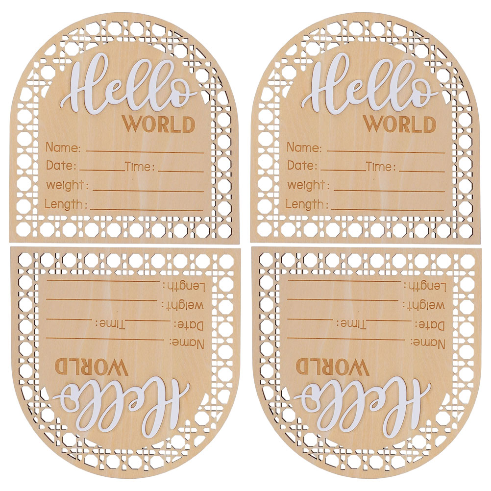4 Pcs Baby Birth Sign Birth Announcement Wood Signs Rustic Design for Newborn Nursery Decor Footprint Keepsake