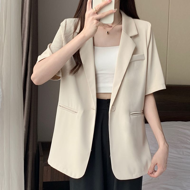 Thin Suit for Women 2025 Summer New Korean Style Suit Jacket Casual Loose Versatile Short-sleeved Top