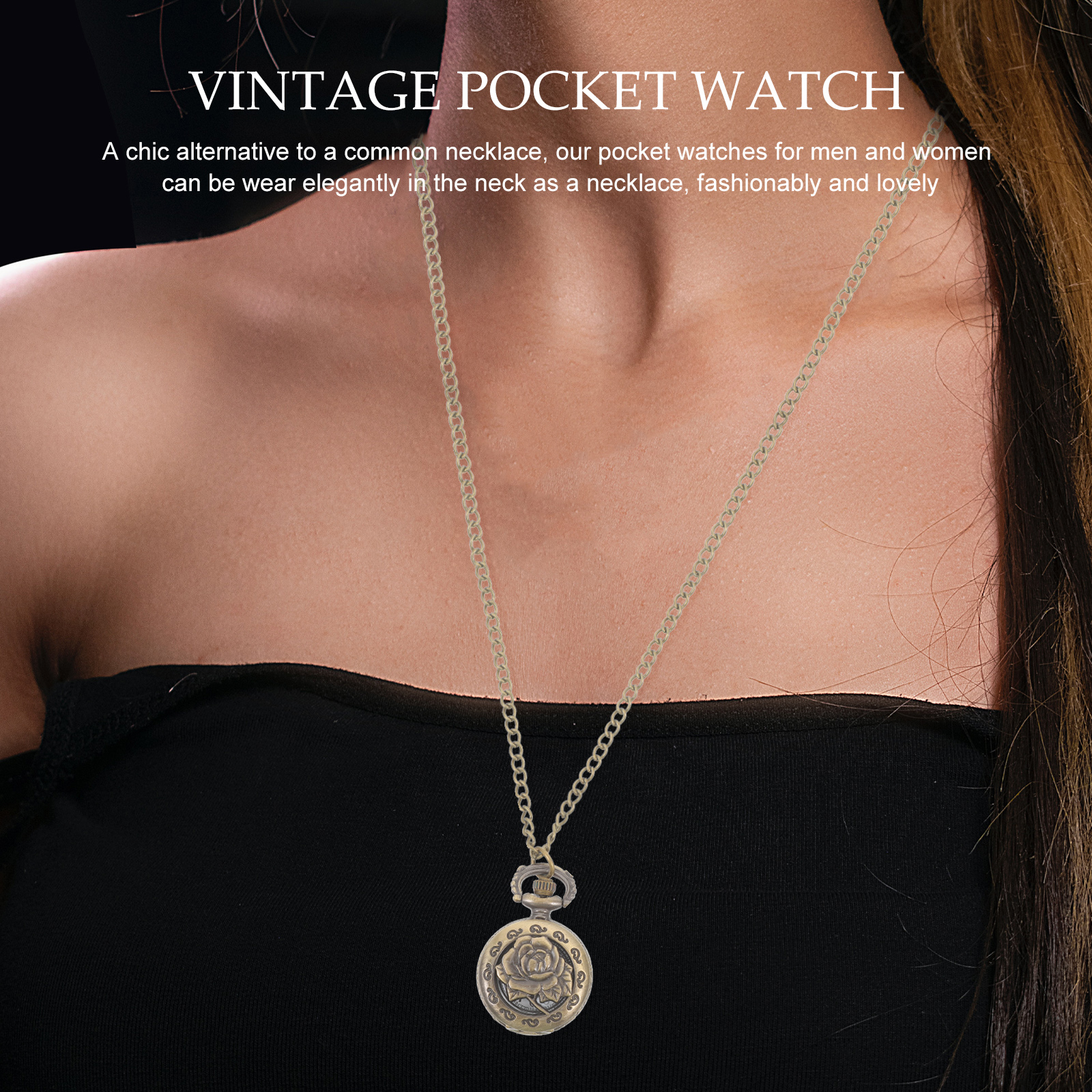 Bronze Quartz Pocket Pendant Hollow Flower Design Fashion Necklace For Men Women Gift Party Daily Wear Hollow