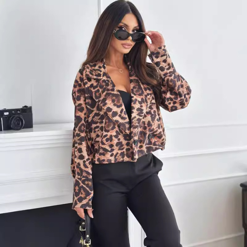 Spring Autumn Long Sleeve Short Leopard Print Blazer Women Design Jacket Short Tops Streetwear Women's Clothing Trends Coats New