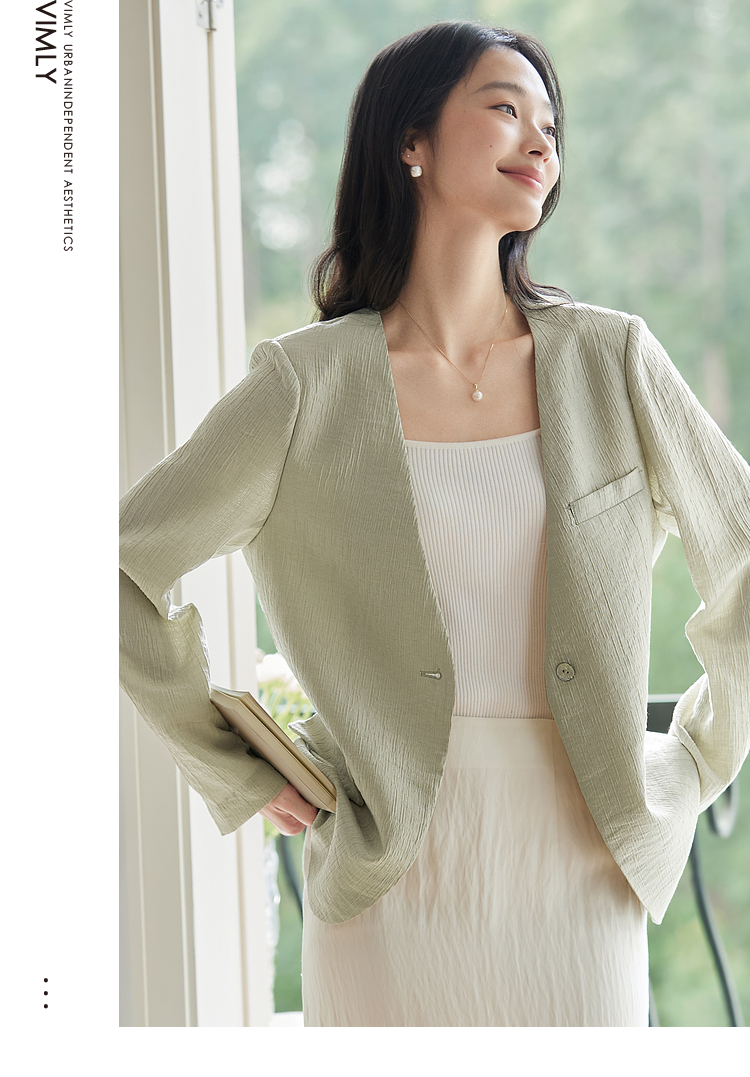 VIMLY Lyocell Blend Blazer for Woman Spring V-neck Outerwear 2025 Commuter Fashion Long Sleeve Elegant Office Lady Jackets A0292