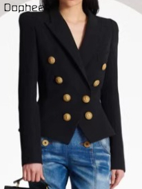 Commuter Style Fashion Slim Cross-neck Blazer Women 2025 Autumn New Temperament Double-breasted Versatile Classic Black Coats