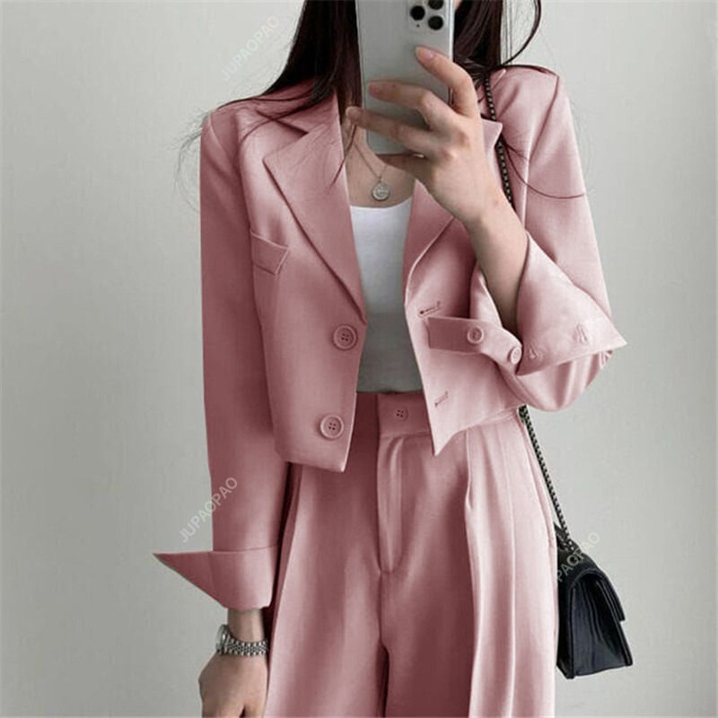 Pants Set for Women's Casual Long Sports Jacket Two-piece Set for New Solid Color Office Outfit Fashionable Pants Set for Spring