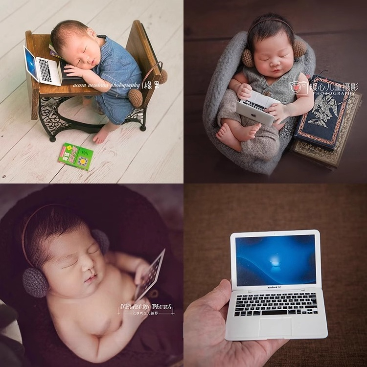 Newborn Photography Accessories Baby Items Mini Artificial Ipad Notebook with Headphone for Baby Photoshoot Shooting Props