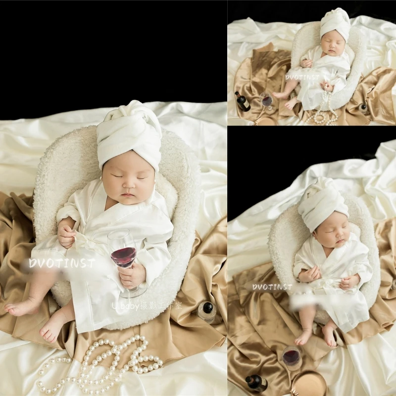 Newborn Baby Photography Props Elegant Bathrobe Outfits Posing Sofa Wine Backdrop Decorations Blanket Studio Shoot Photo Props