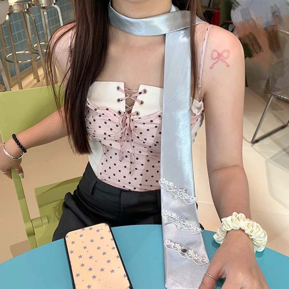 Elegant Multi-Use Ribbon Bow Tie Lace Thin Decoration Waist Belt Collares Y2K Satin Long Necktie Neck Scarves