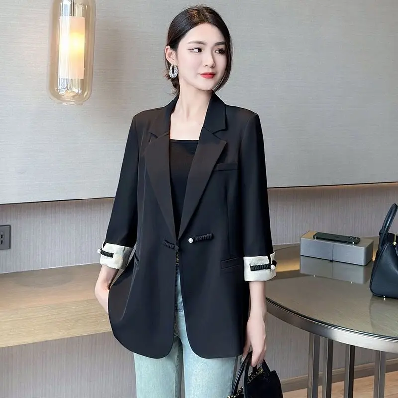 2024 New Women's New Suit Jacket Chinese Loose High Temperament Fashion Joker Suit Blouse Casual Button Coat Female Outerwear