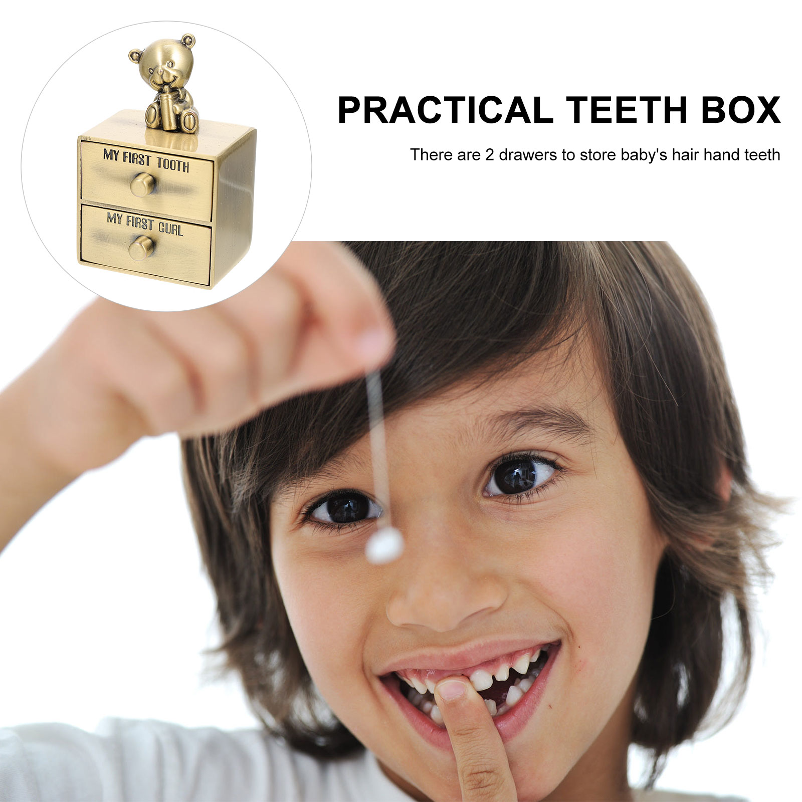 1pc Drawer Tooth Storage Box Baby Keepsake Infant Children Hair Teeth Collection Zinc Alloy Lightweight Bear Design Baby Teeth