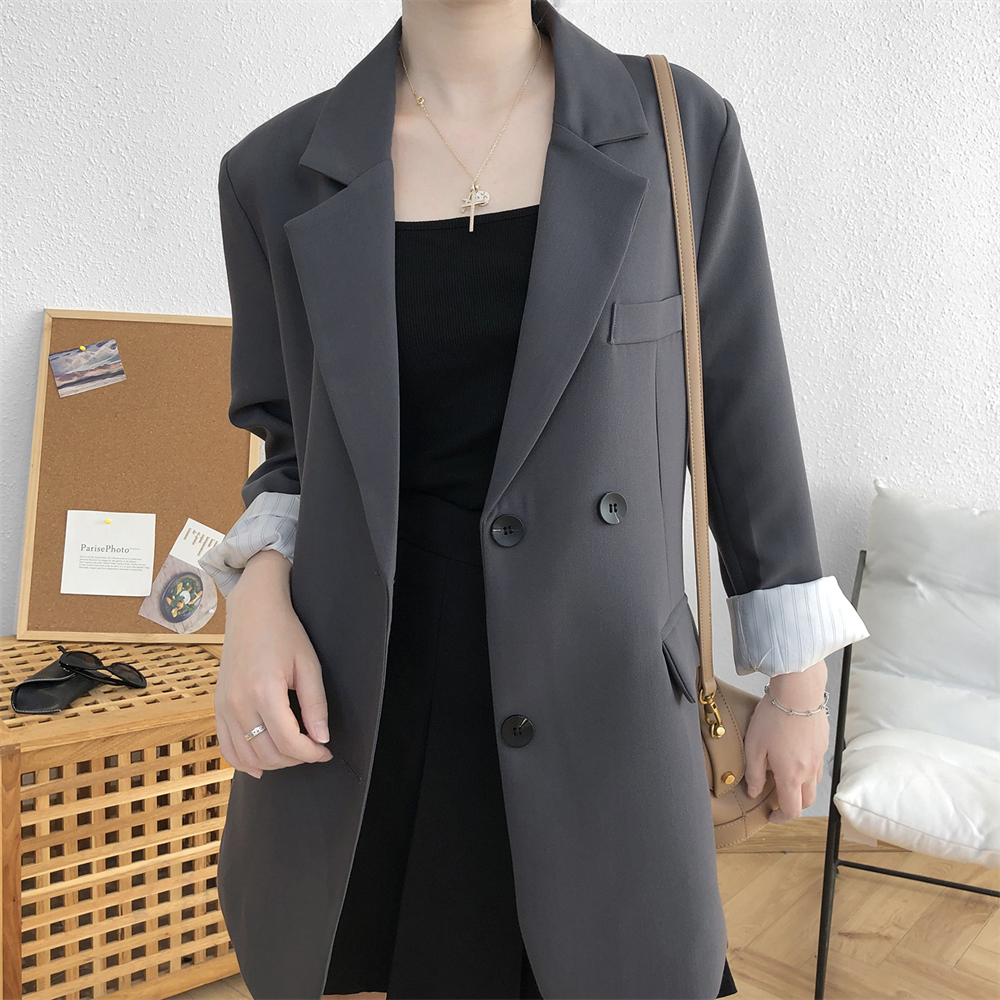 Ladies Korean Chic Blazer Coat Women Autumn All-match Long Sleeves Casual Loose Suit Jacket Female Single Breasted Top Outerwear