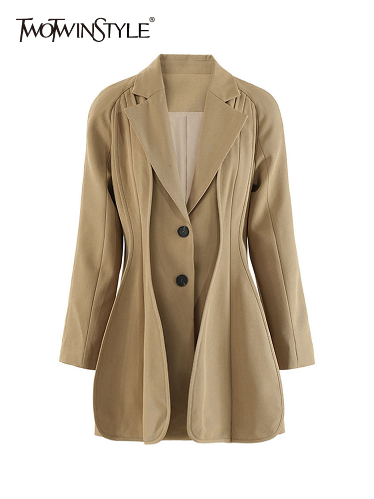 TWOTWINSTYLE Solid Casual Designer Blazer For Women Notched Collar Long Sleeve Patchwork Button Temperament Coats Female Fashion