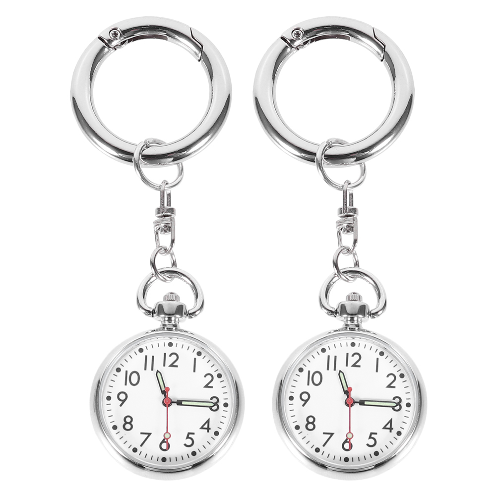 2pc Chest Hanging Nurse Record Watches Students Exam Timer Keychain-Shaped Pocket Watch Affordable Silver
