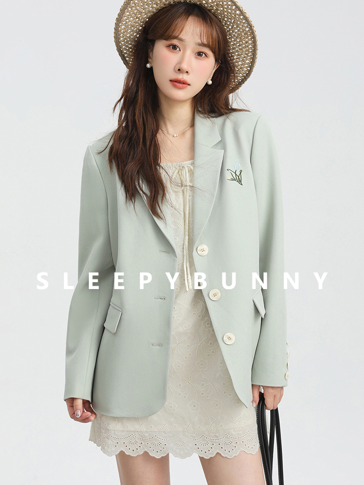 Embroidered Oversized Blazer for Women Shoulder-Padded Loose Fit Suit Jacket Elegant Casual Office Wear Fashion Spring Coat