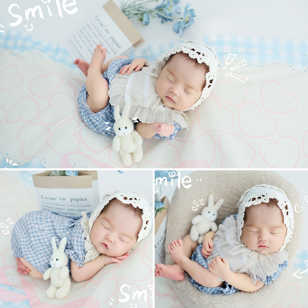 0-1 Month Newborn Photography Country Style Outfits with Matching Lace Hat Baby Clothing Girl Costume Photography for Shooting