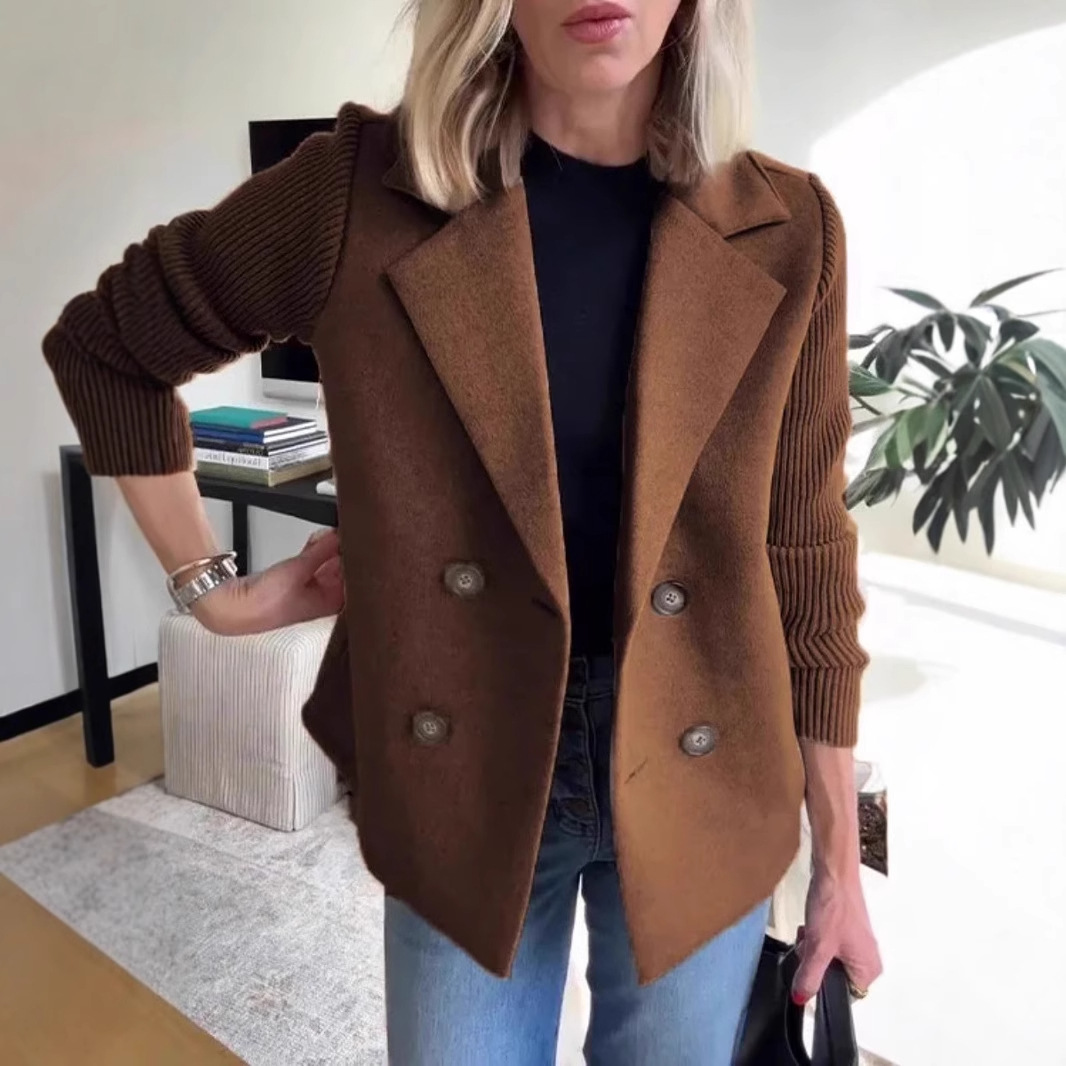 2025 Autumn and Winter New Women's Fashion Temperament Commuting Wool Patchwork Coat Blazer Women