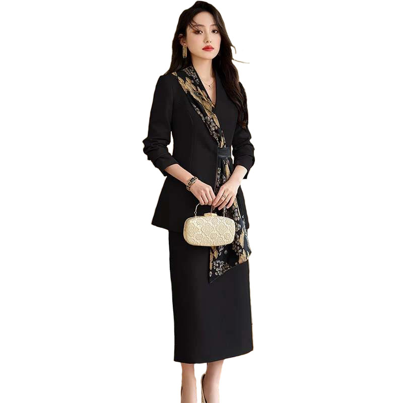 Elegant Office Lady Long Sleeve Blazer Suit Skirt Sets for Women 2 Pieces Work Wear Plus Size Formal Business Outfit Autumn