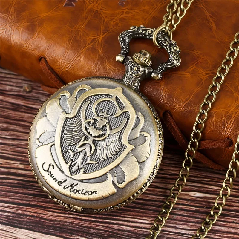 Antique Quartz Analog Pocket Watch for Men Bronze Polish Eagle Pattern Watches for Women Pendant Necklace Chain for Friends Gift