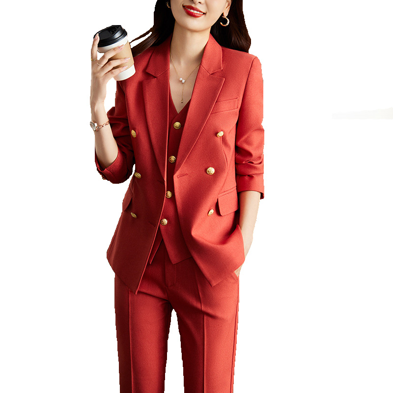 Autumn Business Suits 3 piece set Blazer Coat +Pants+ Vest Formal Women Office Professional Blazers Pantsuits Trousers Set