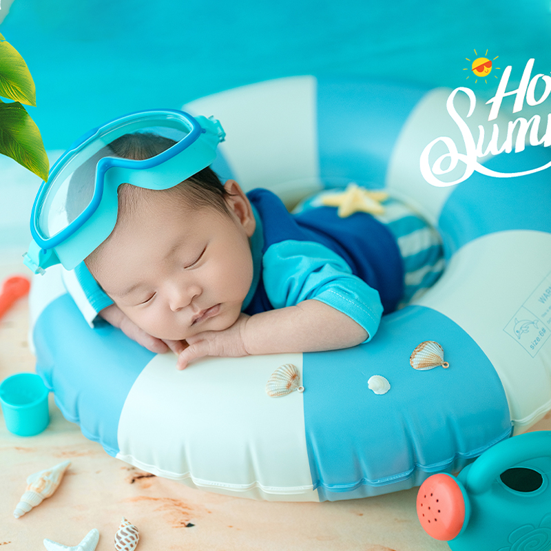 Summer Newborn Photography Outfit Baby Swimsuit+Swimming Ring+Glasses Set Seashell Beach Props Newborn Photoshoot Shoot Clothes