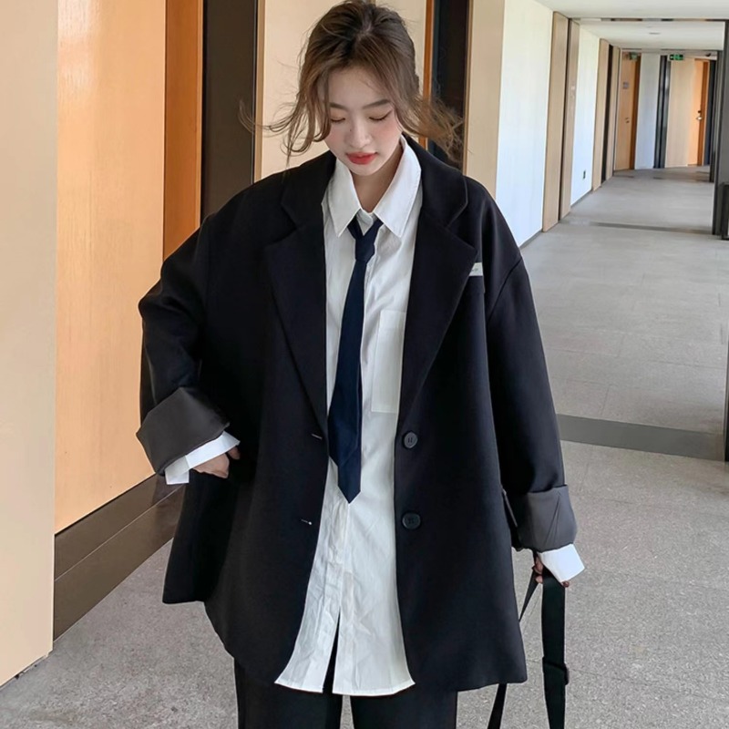 Oversize Blazer Women Suit Korean Chic Black Blazer Casual Coat Streetwear Loose Jackets Solid Women's Clothing Student Coats