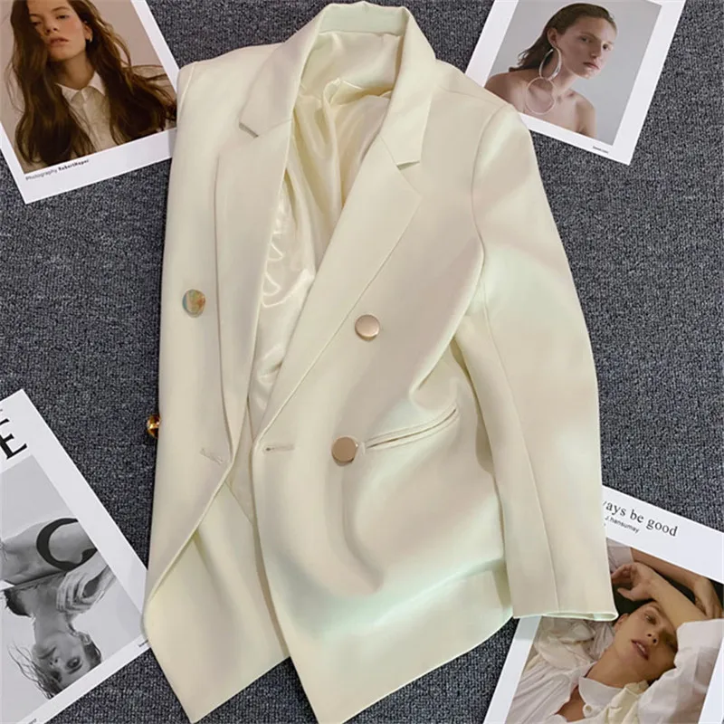 Metal Buckle Blazer Women's Suit Coat New Korean Slim Fashion Office Coats Jacket Outerwears Solid Color Ladies Clothing Luxury