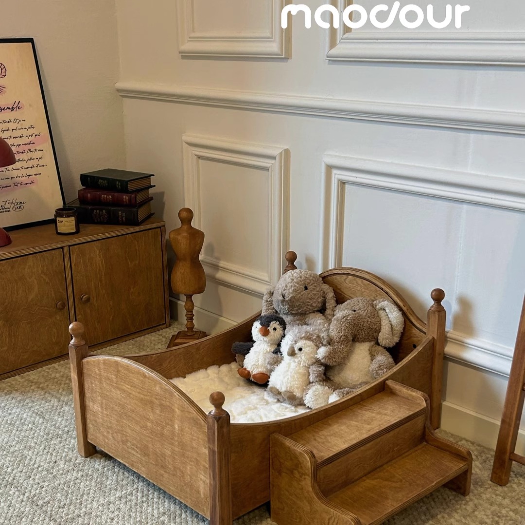 Newborn Photography French Retro Solid Wood Vintage Bed Crib with Stairs for Baby Shooting Props Handmade Studio Photoshoot