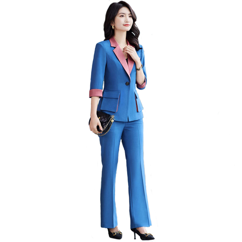 High End Professional Suit Office Women Blazer 2 Piece Set 2022 New Fashion Big Pocket Female Jacket Casual Flared Trousers