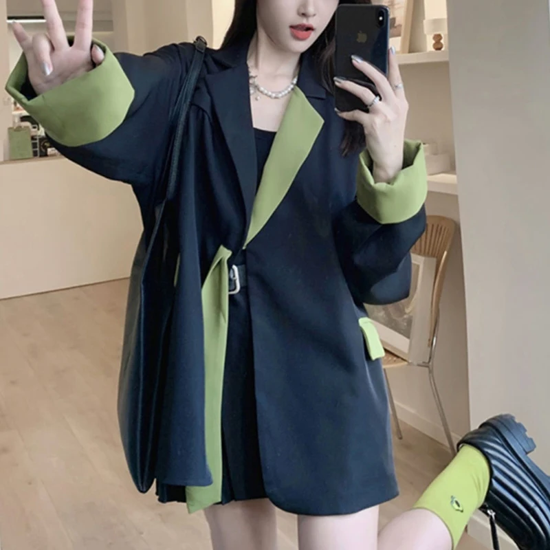 High end contrasting color suit set for women's Spring and Autumn 2024 new style, with a niche design and loose casual suit top