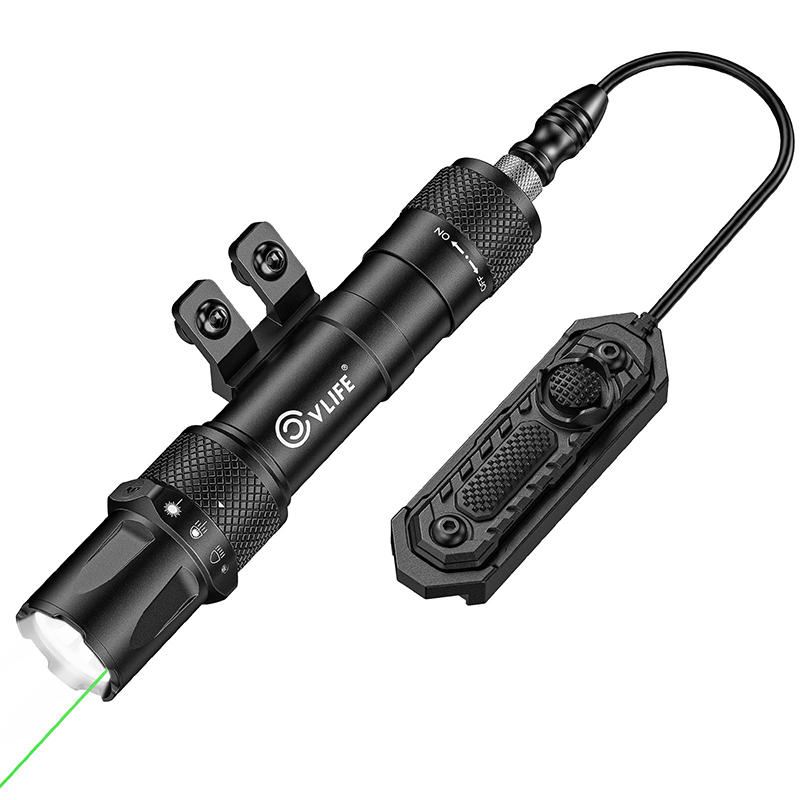 CVLIFE Tactical Flashlight 1680 Lumens Laser Light Combo for Rifle Compatible with M-Rail Rechargeable Remote Pressure Switch